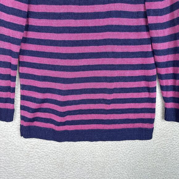 Talbots Sweater Women's L Blue Pink Stripe 100% Linen Knit Long Sleeve Pullover - Picture 4 of 9